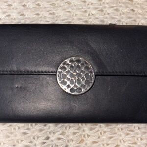 Coach Black Leather Wallet with Silver Accent